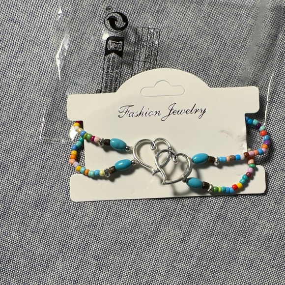 Jewelry - Silver Heart Charm Beaded Bracelet